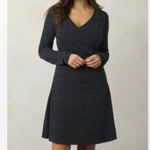 COPY - prAna Women's Charcoal Grey Heather Nadia Faux Long Sleeve Wrap Dress Si…